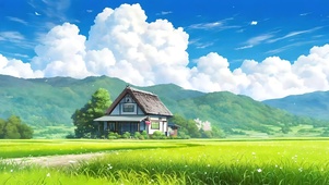 蓝天白云树木绿景