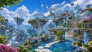 梦幻浮空水晶花园城堡