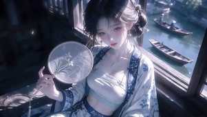 江南水乡阁楼少女