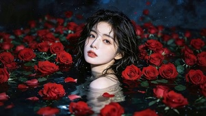 玫瑰花水中女孩