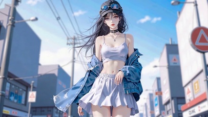 时尚蓝天白裙少女