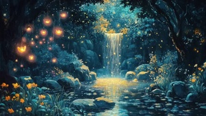 神秘森林山洞瀑布湖泊