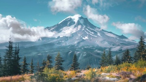 云雾雪山树林