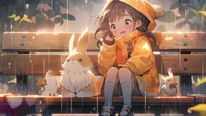 雨中女孩和兔兔