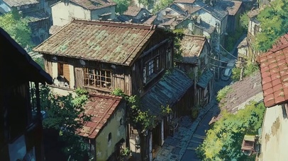 俯瞰古城温馨街道小屋