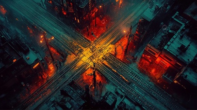 俯瞰城市霓虹十字路口