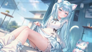 蓝发猫耳二次元美少女