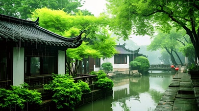 雨中古镇