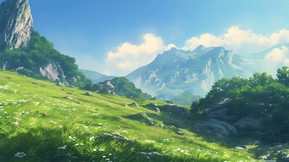 白云树木草地