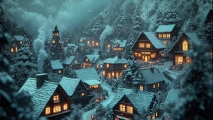 冬日雪山温馨小镇建筑