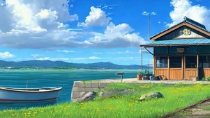 白云树木河流带鱼屏