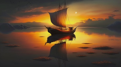 夕阳中的古巴小舟