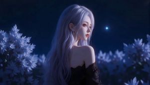 蓝调星夜银发少女