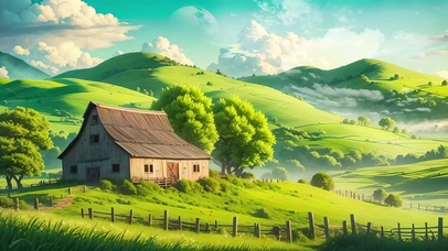 唯美绿色护眼田园村庄建筑