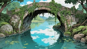 清新溪流拱桥