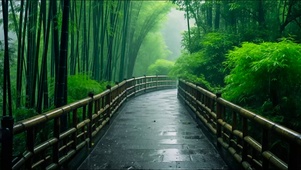 幽静雨天竹林小巷