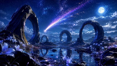 月夜星河梦幻蓝色风景