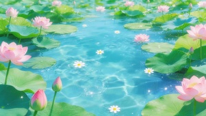 夏日清澈湖面荷花