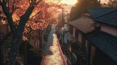 秋日黄昏静谧古城街景