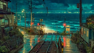 雨夜海边电车