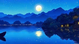 护眼树木夜景河流带鱼屏