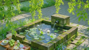 清幽庭院夏日莲池风景