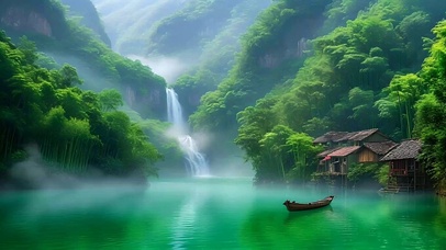 绿色护眼山水湖泊