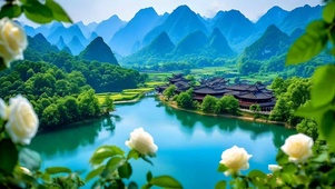 绿色护眼山水古镇