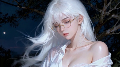 银发眼镜少女的夜林氛围感大片