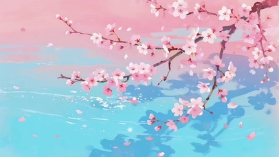春日樱花落满清涟