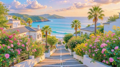 护眼海滨乡村小路