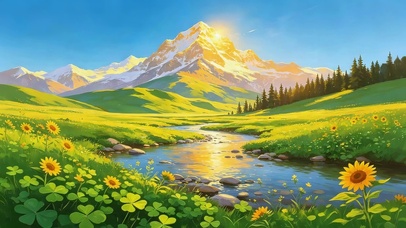 唯美的草地雪山