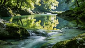 溪流树木带鱼屏