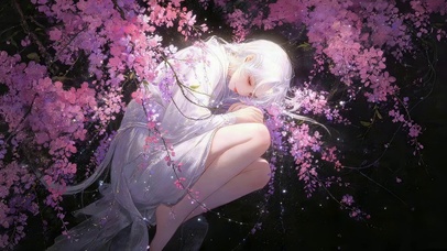 治愈鲜花白发女孩