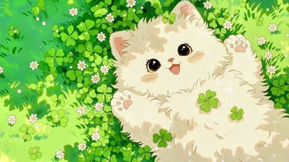 躺在草地上的快乐小奶猫