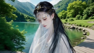 湖畔白纱衣蒙脸仙气美人2