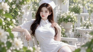 花园清纯白衣制服美女