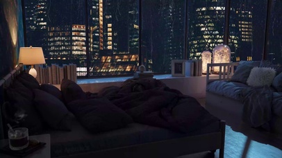 夜晚卧室城市大雨