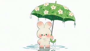 撑着雨伞萌宠兔子