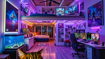 雨夜霓虹电脑公寓