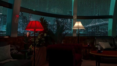 舒适的客厅雨夜城市