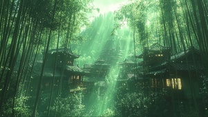 绿色竹林幽静古城建筑