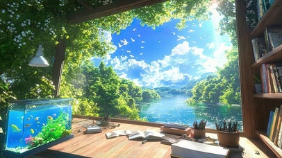 护眼蓝天白云树木绿景