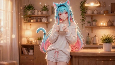 温馨居家猫耳二次元美少女薄荷