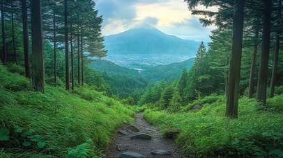 清新绿色山顶小径