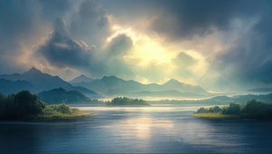 静谧迷雾山林湖泊