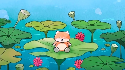 荷花池可爱狗狗