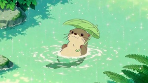 雨中撑叶的可爱水獭