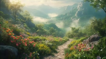 山林花海草地幽静小路