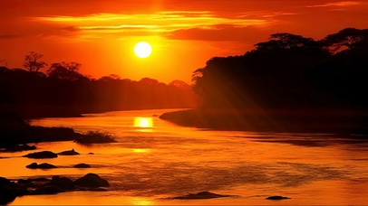 落日森林河流